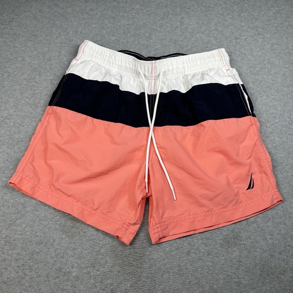 Nautica Coral Navy Color-Block Swim Trunks Men's S Quick-Dry Lined - Picture 1 of 10
